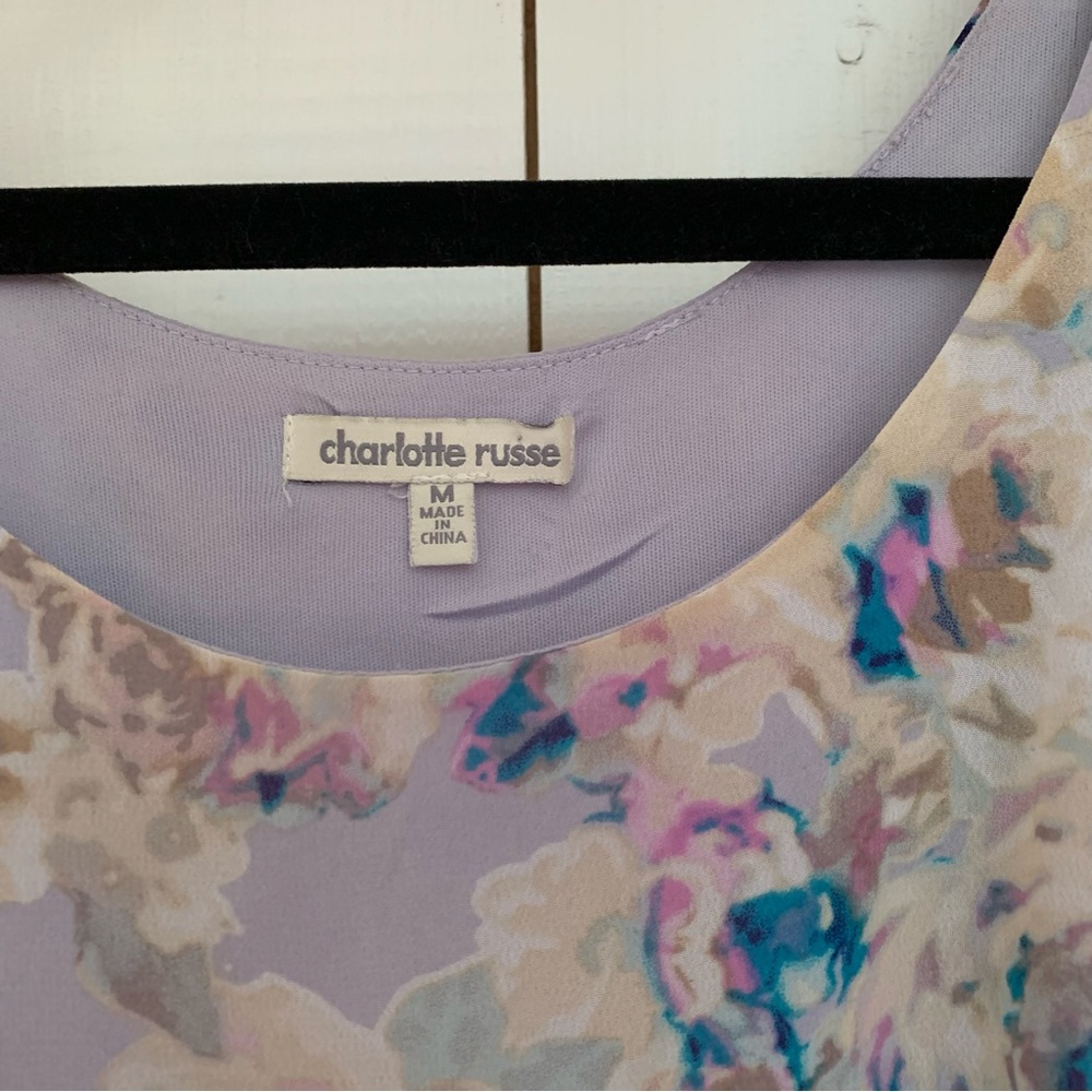 Lilac Lavender Floral Print Asymmetrical Flowy Feminine Boho Cottagecore Dress - Picture 4 of 7
